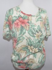 VTG Private Line New York Cream Beige Tropical Floral Top Made in USA Womans M