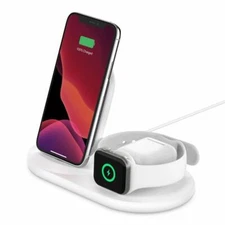 Belkin 3-in-1 Fast Wireless charging Station Multiple Devices Iphone Ipad White