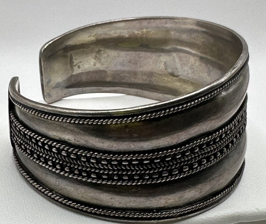 Thick Sterling Silver 925 Pattern Cuff Bracelet (… - image 5