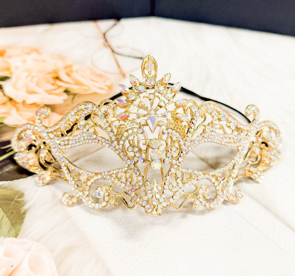 Gold Masquerade Mask, Crystal Eye Mask, Party Mask, Prom Mask, Mardi Gras Mask - Image 3 of 4