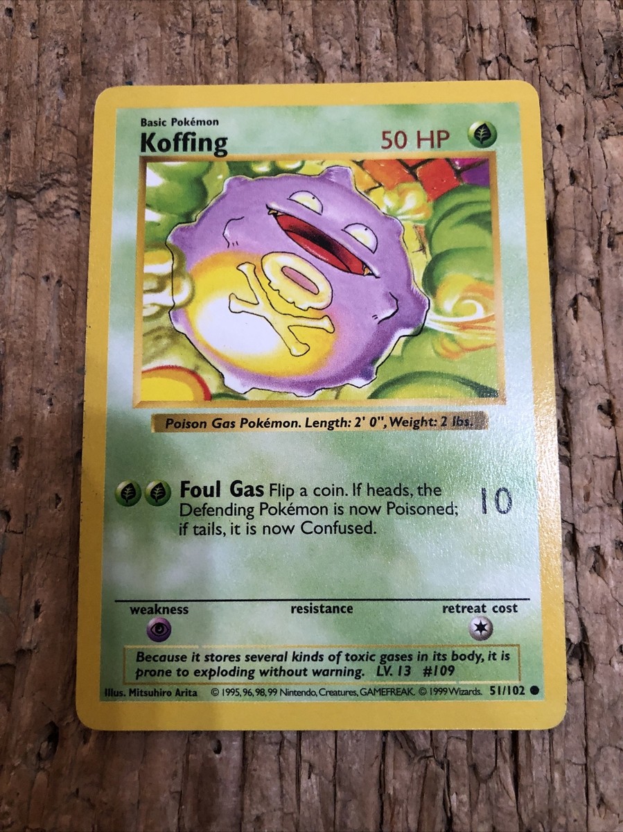 Koffng 英語版 1st edition shadow less 1995 Koffing Card 51/102 1st Edition Shadowless Pokémon Card