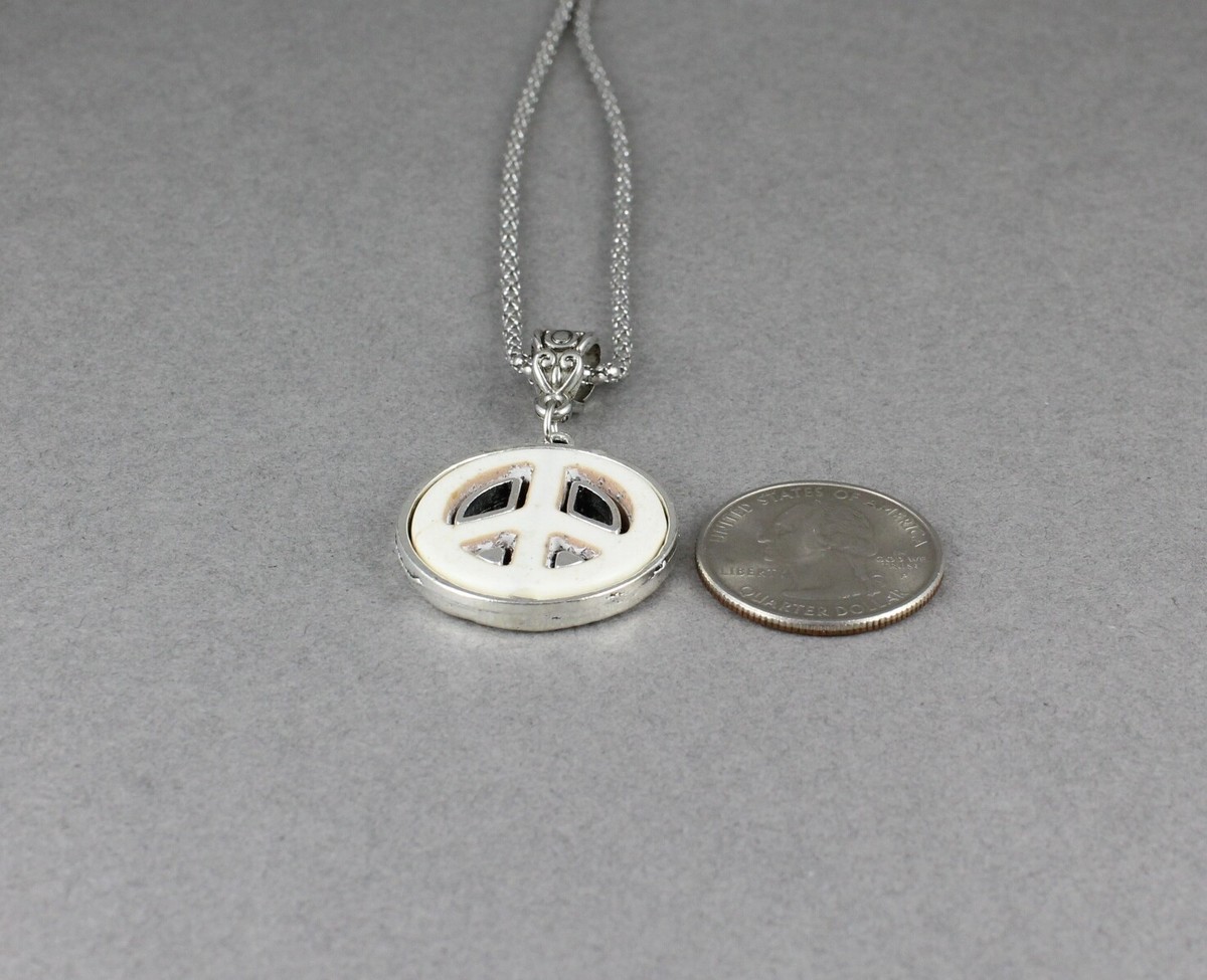 cream Silver peace necklace silver chain 18-21