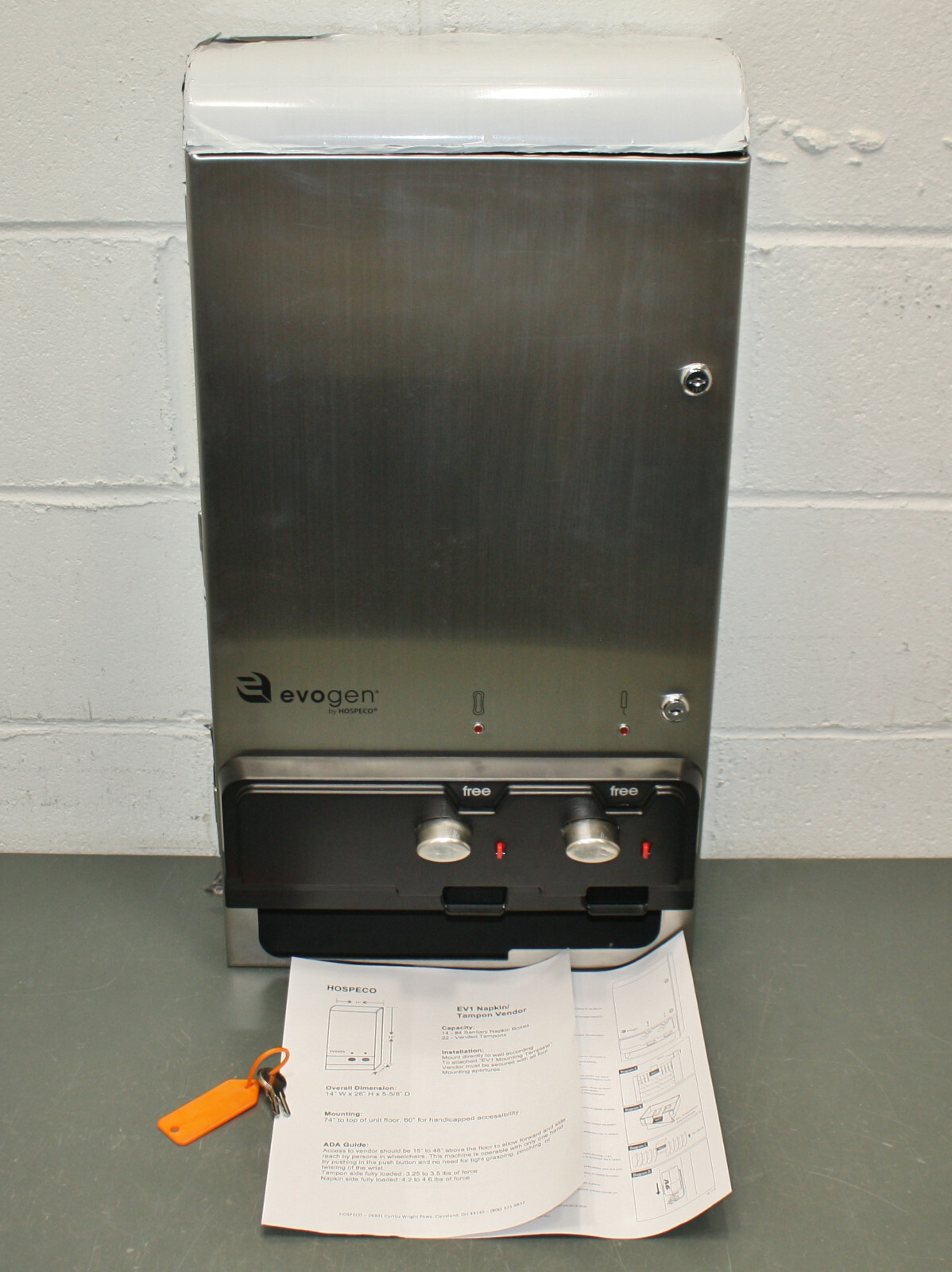 Evogen Sanitary Napkin Pad & Tampon Dispenser EV1SSFREE, Stainless