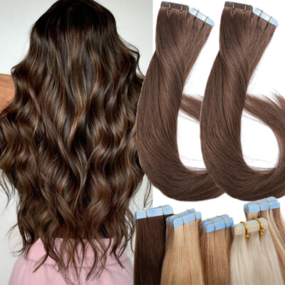 #ad #ad Thick Tape In Remy 100% Real Human Hair Extension Full Head Skin Weft 100g Brown $30.35