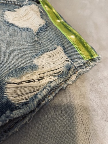 Carmar Mini Jean Skirt neon see thru sides $196 EUC size 24 Rave Y2K FESTIVAL - Picture 5 of 19