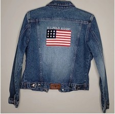 Vintage Polo Ralph Lauren Denim Jacket Women's Medium 90s Denim American Flag