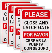 4 Pcs Please Close and Latch Gate Sign 10" x 7" Keep Gate Closed Aluminum Ref...
