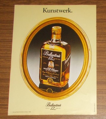 Seltene Werbung BALLANTINES Very Old Scotch Whisky 12 Years - Kunstwerk 1978