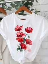 Women's Floral Flower Graphic T-Shirt Short Sleeve Casual Summer Printed Tee  