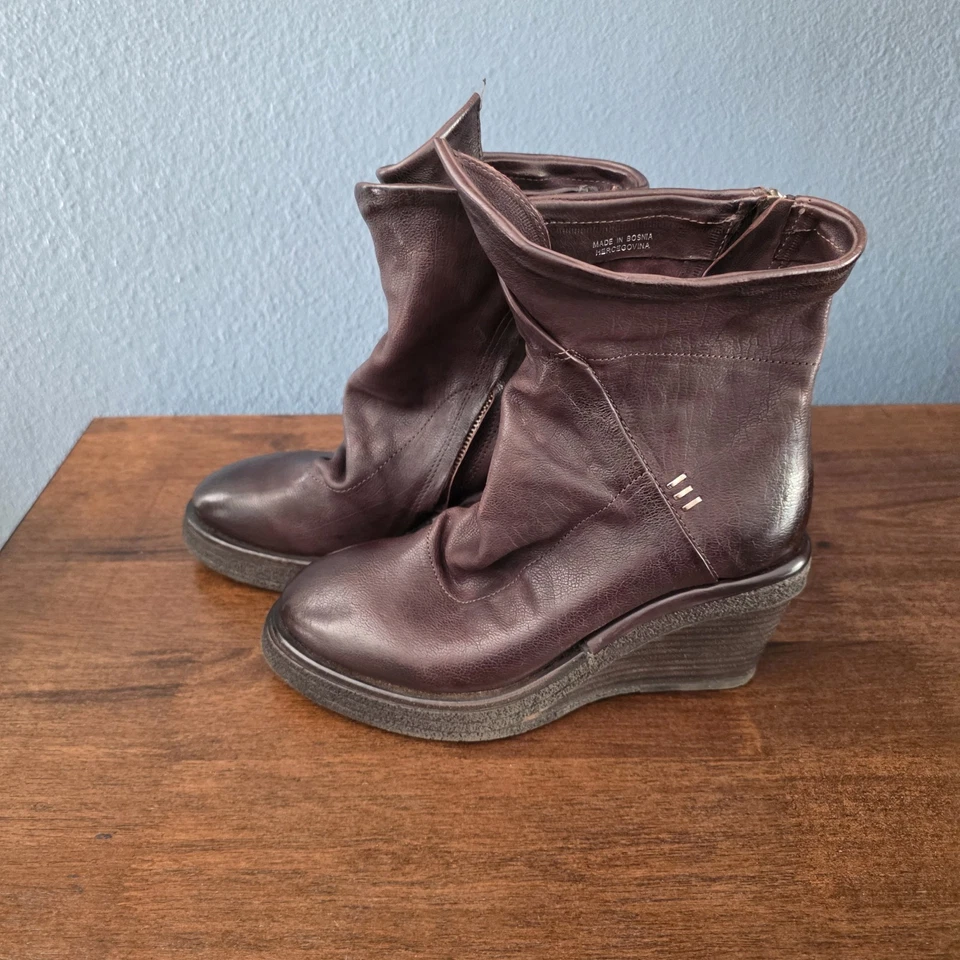 A.S.98 Women's Tremont Leather Wedge Ankle Booties Boots 38/US 7.5-8 Eggplant - Image 4 of 4