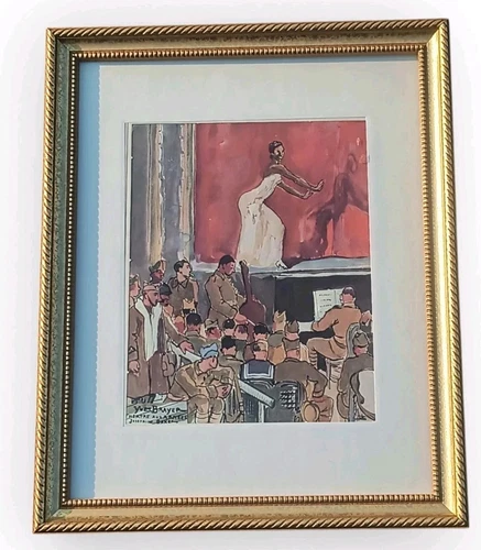 Vintage Josephine Baker WWII Stage Soldier Painting Print Vintage In Gold Frame