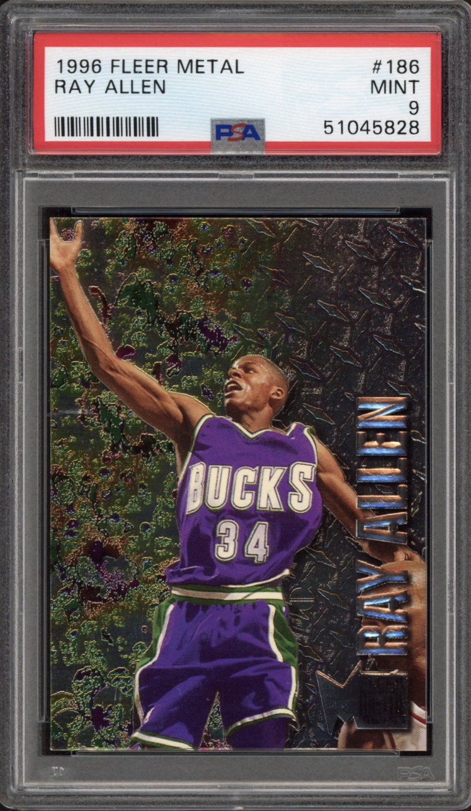 1996 Fleer Metal Ray Allen Rookie RC #186 PSA 9 Mint HOF Milwaukee Bucks