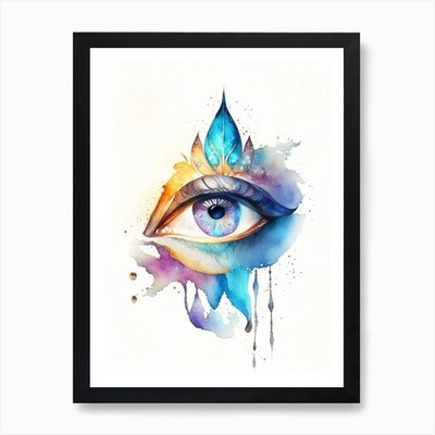 Bindu, Symbol, Drittes Auge Aquarell gerahmtes Wandbild Poster Leinwanddruck Bild