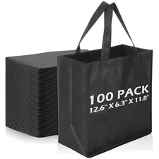 100-Pc Black Reusable Tote Bags - Customizable Non Woven Grocery Bags