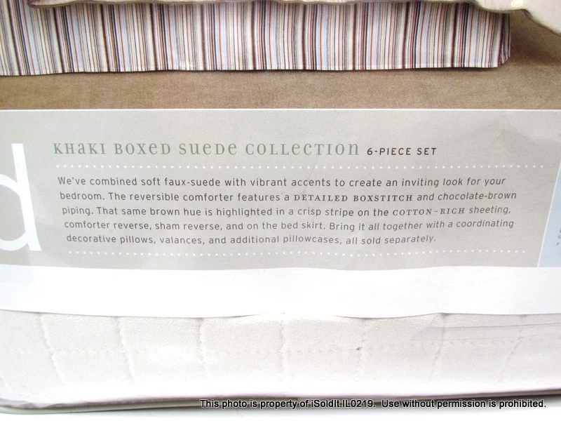 全新 6 件装 MARTHA STEWART 双色舒适套装 卡其色 人造绒面革/棕色条纹 — 第 4/4 张图片