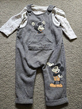 Disney Baby at George 2pc Outfit Set 3-6m Dungarees & Mickey Bodysuit