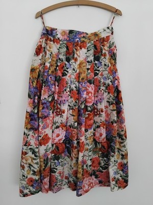 Vintage 80er Jahre Phool Blumen Baumwolle Plissee Midirock | L 14 16
