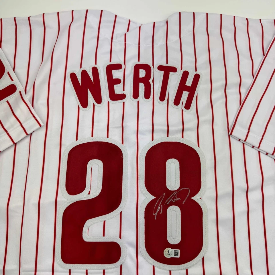 Camiseta a rayas autografiada/firmada de Jayson Werth Philadelphia Beckett certificado de autenticidad BAS Foto 2 de 4