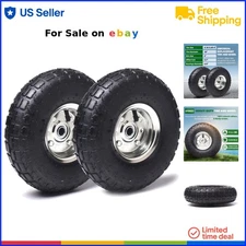 2 Pack 10 Inch Rubber Steel Wheelbarrow Dolly Tires Heavy Duty for Garden