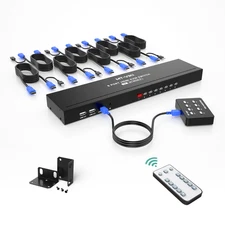 MT-VIKI 8 Port HDMI KVM Switch 4K@30HZ USB2.0 8 in 1 Out Switcher 1U Rack Mount