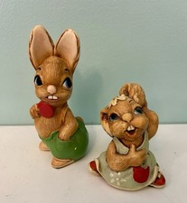 Pendelfin Rabbit Figurines "Milly RARE & Robert” Stonecraft Made in England Vtg