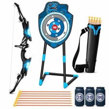 LED Light Up Kids Bow and Arrow Set with Target, 10 Suction Cup Arrows, Quiver -