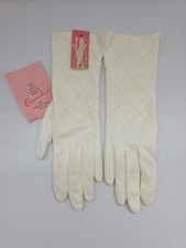 Vtg NWT Crescendoe Caresse White Tailored Nylon Womens Gloves Size 6 Embellished