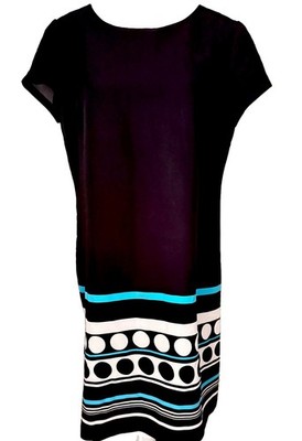 Soho Apparel LTD Black A-Line Dress W/Turqoise & White Accents Sz 16 Knee Length