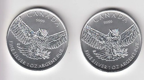 2015 Canada $5 Dollar Horned Owl 1 Oz Fine Silver Coin (Lot of 2)