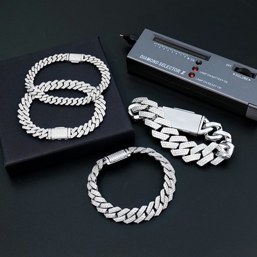 MOISSANIT Echt Miami Cuban Link Prong Kette Iced Hip Hop 925 Silber Armband - Bild 8 von 14