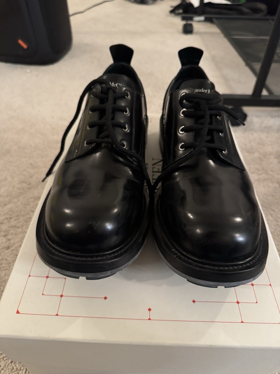 Alexander McQueen Men's Black Leather Derby Dress Shoes Lace-Up