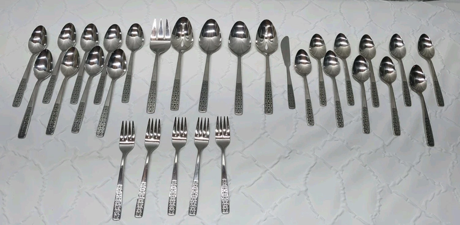 30pc Stainless By International Serenata Mixed Lot Serving Set Spoons Forks