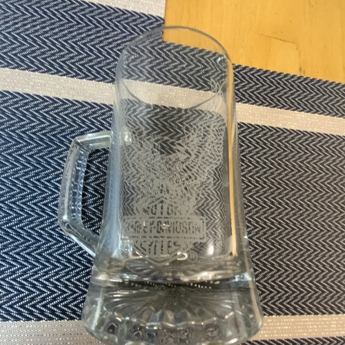 Harley-Davidson Etched Clear Glass Beer Mug Stein with Eagle Logo