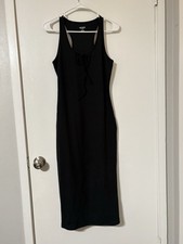 Wild Fable Black Solid Tank Dress Scoop Neck Sleeveless Midi Tie Stretch Size M