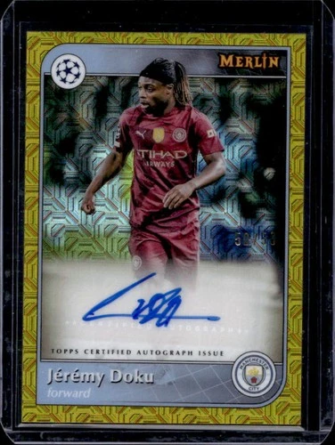 2024-25 Topps Merlin Chrome UEFA Jeremy Doku Auto Gold Mojo Refractor #/50