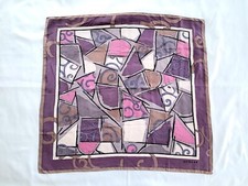 Geometric Art Silk Scarf 1980s Square Pink Purple Gray Tan JAEGER Vintage