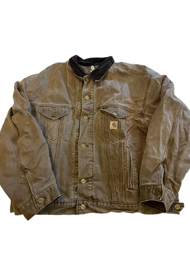 Mens CARHARTT Brown Vintage Blanket Lined Trucker Jacket Sz 2XL J10 CHT