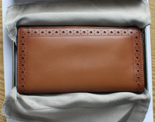 New Levenger Leather Wingtip Checkbook Cover Pen Case, Caramel with Box
