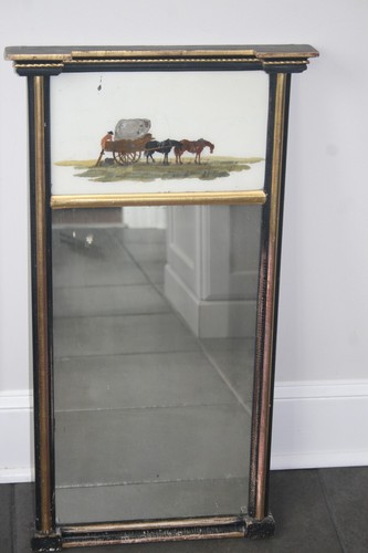 Antiker Bundesspiegel 19. Jahrhundert umgekehrt bemalt Bauernszene - Bild 1 von 4