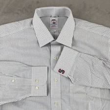 Brooks Brothers x Stanford Dress Shirt Men 16.5 34-35 White Check Non-Iron NWOT
