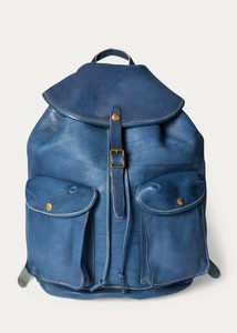 blue leather backpack