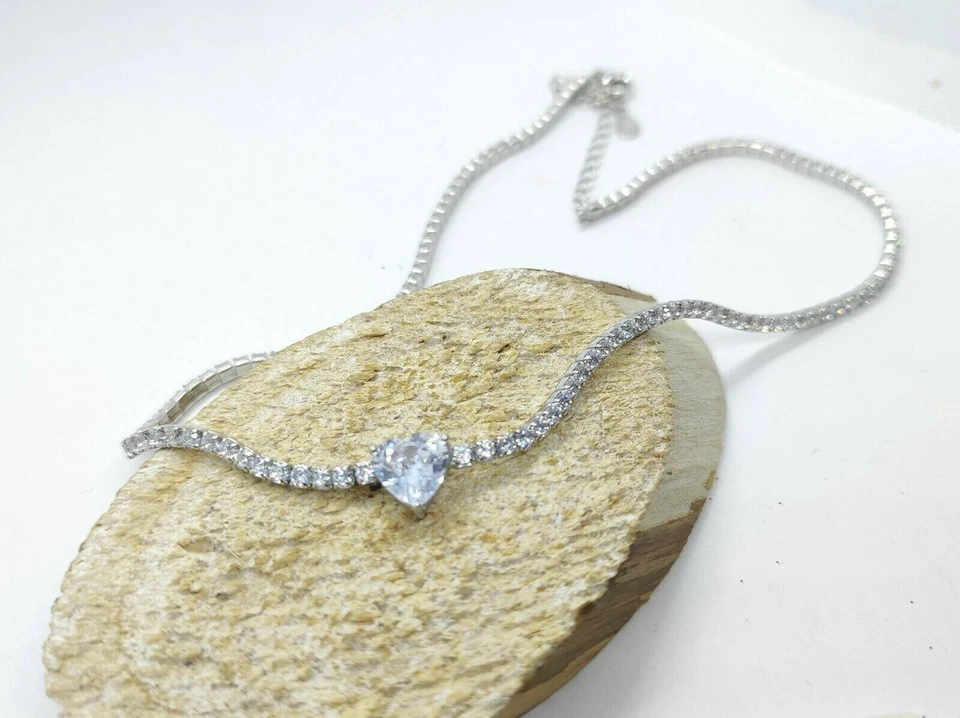 Choker collana tennis in Argento 925 zirconi bianchi e pietra BIANCA CUORE - Immagine 4 di 4
