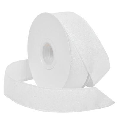 Glitter Wired Ribbon White 1-1/2 inch x 20 Yards for Christmas Gift Wrapping ...