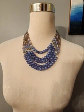 Charming Charlie Silver Tone Blue and Clear  Beaded Layered Necklace