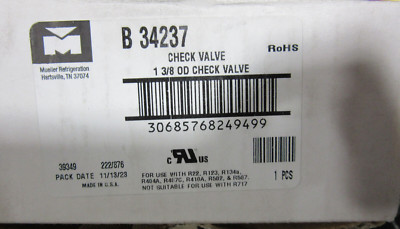 Mueller Refrigeration B34237 Brass Check Valve 1-3/8'' O.D. New in Box USA