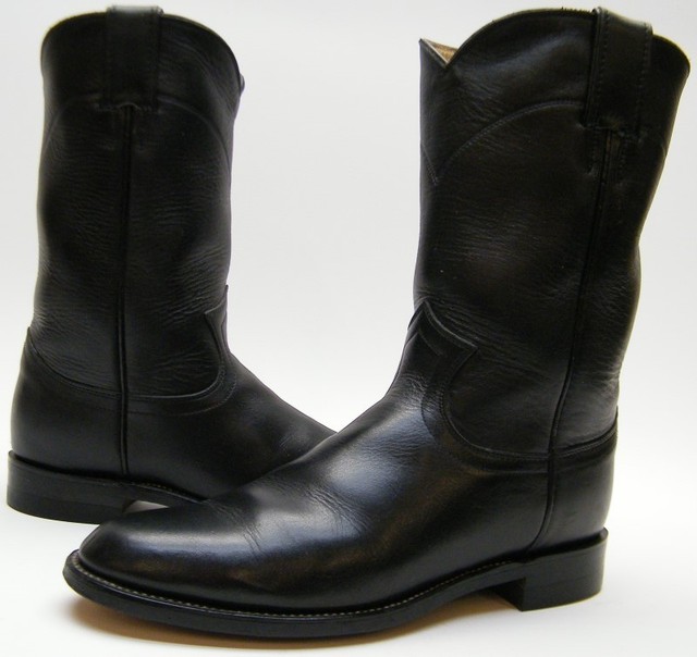 WOMENS JUSTIN L3703 BLACK LEATHER PULL ON ROPER COWBOY WESTERN BOOTS SZ