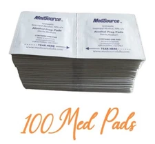 100 MedSource Antiseptic 70% Isopropyl Alcohol Prep Pad Sterile Wipe - Medium