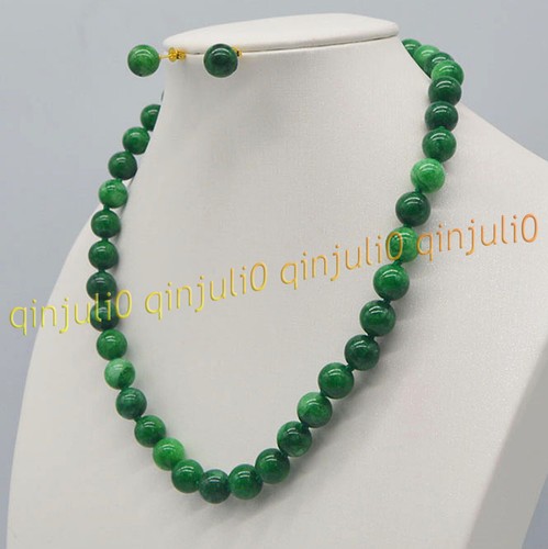 Natural 10mm Green Jade Gemstone Round Beads Necklace Earrings Set 18'' - Picture 10 of 10