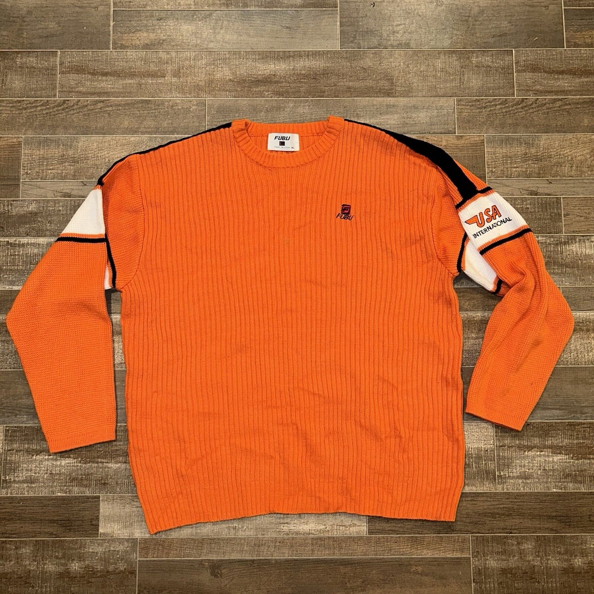 Fubu International Men’s Sweater Size XL Orange, USA Vintage Y2K