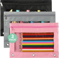 Pencil Pouch for 3 Ring Binder: 3 Pack Clear Pencil Pouch with Smooth Zipper La